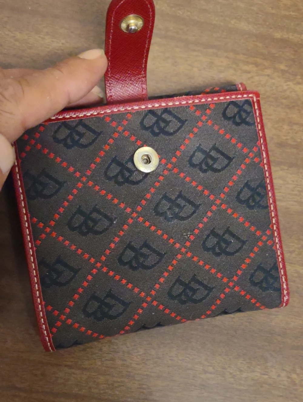 Dooney & Bourke Vintage Dark Gray Wallet with Red Trim and Gold Plate
